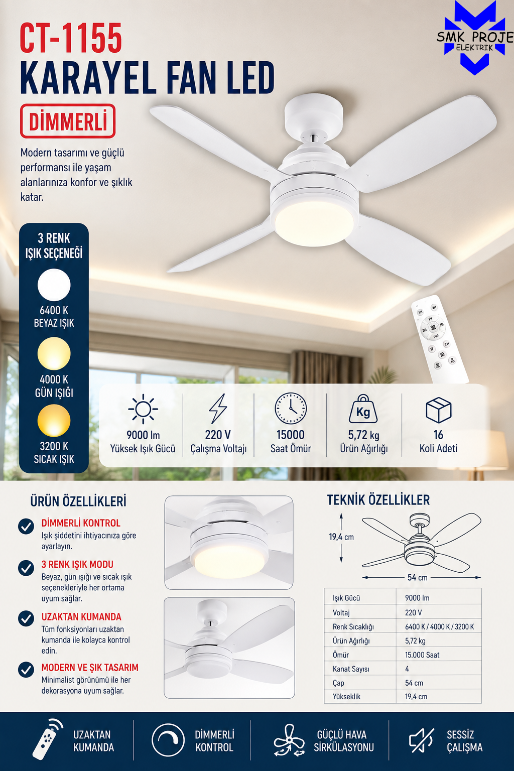 Cata Ct-1155 Karayel Fan Led Ampul