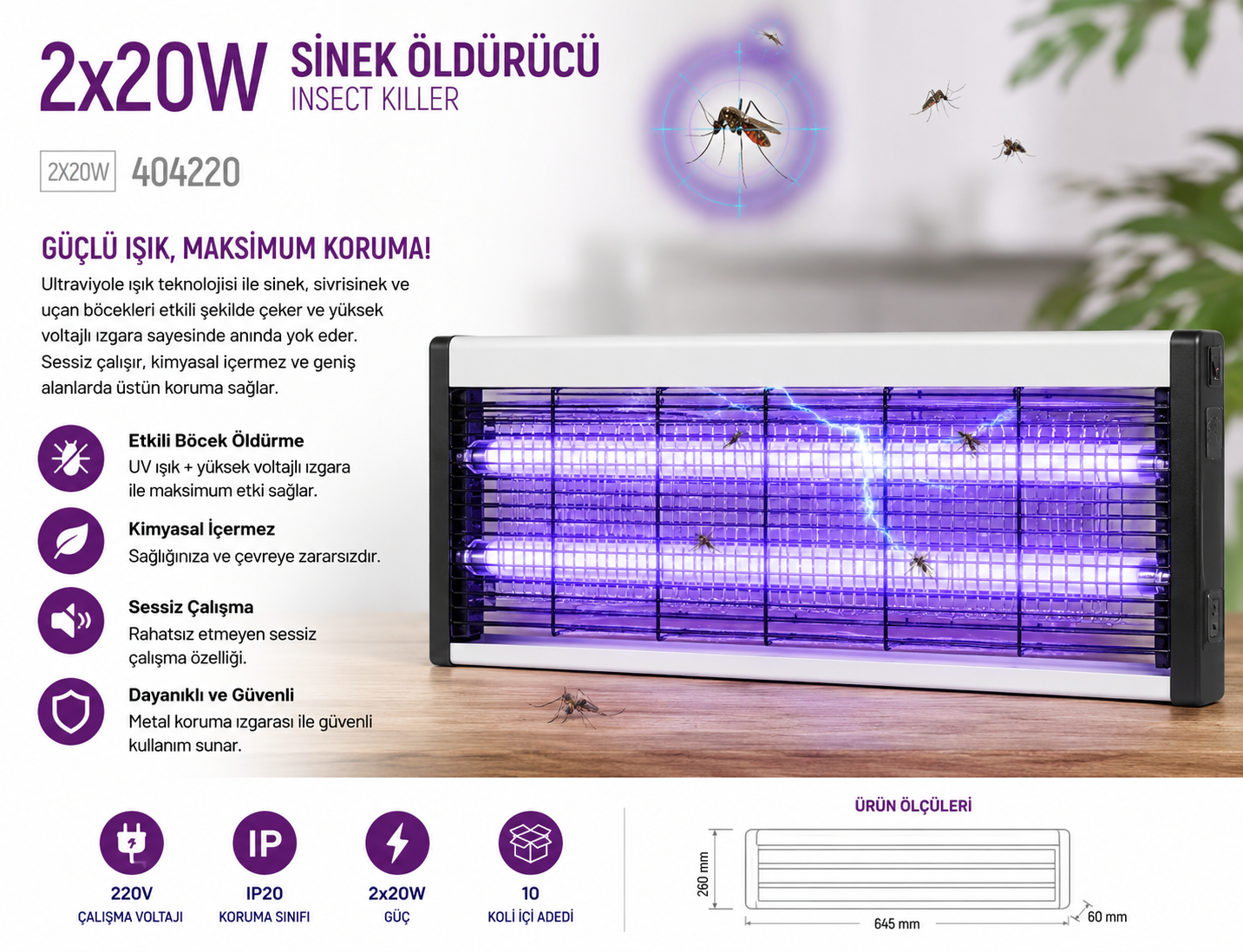 hLite Sinek Öldürücü 2x20W UV Işık