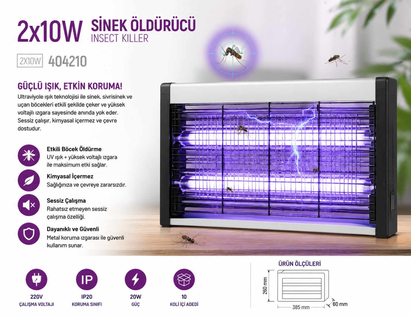 hLite Sinek Öldürücü 2x10W UV Işık