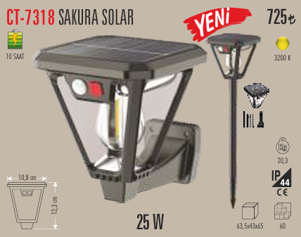 Cata Ct-7318 25W Sakura Solar Bahçe Duvar Aplik (Günışığı)