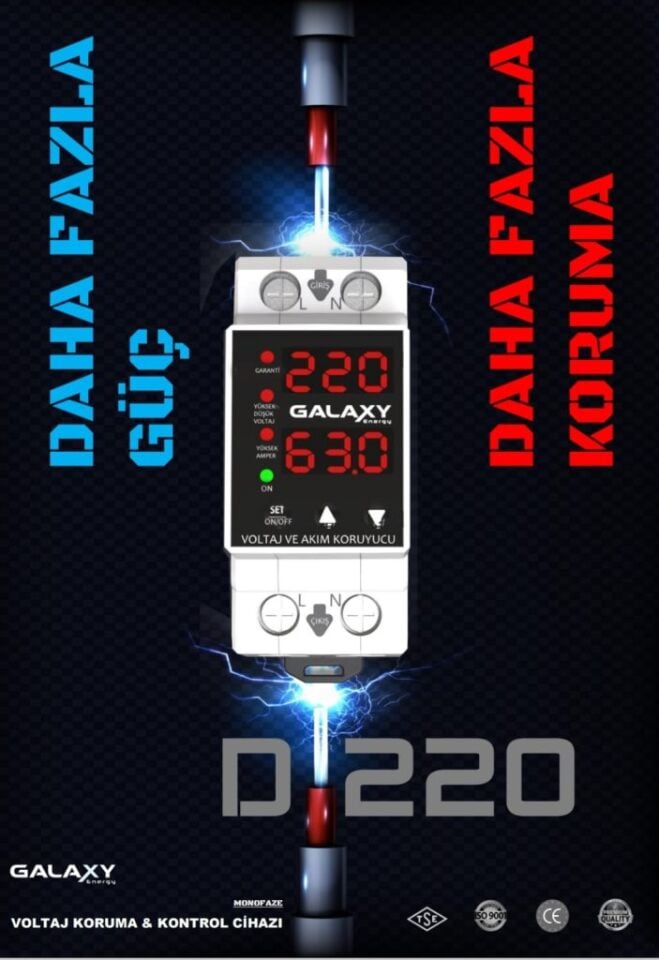 Galaxy Energy D 220 Monofaze Voltaj ve Akım Koruyucu