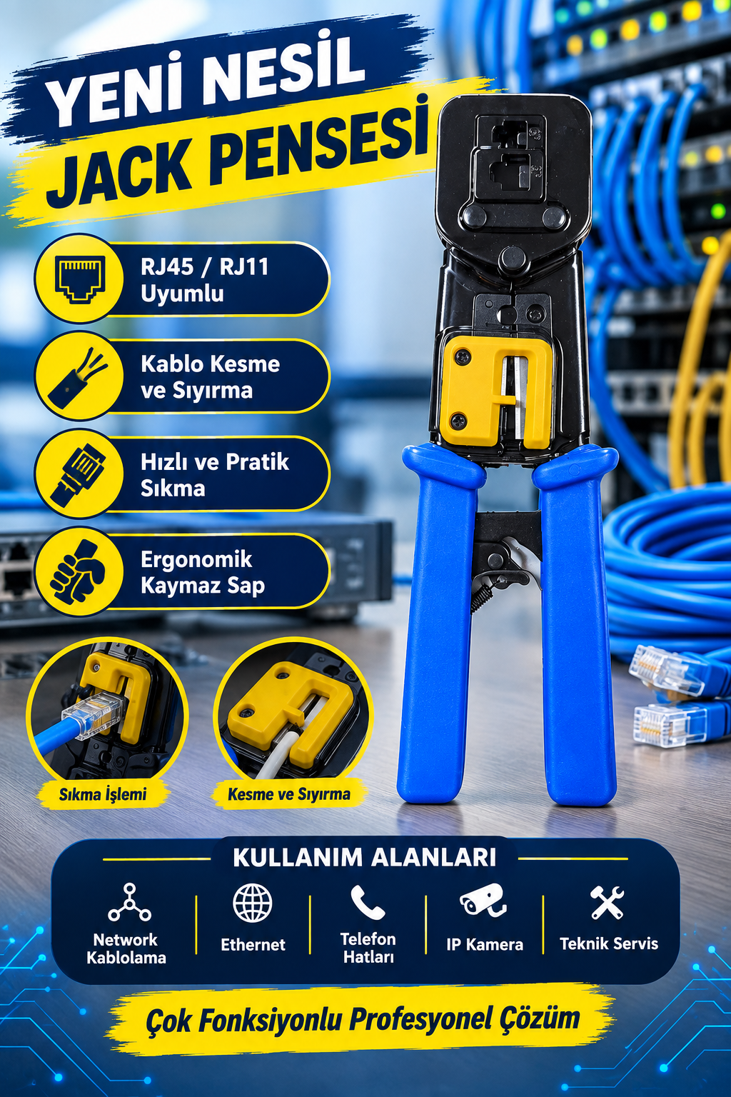 Yeni Nesil Konnektör Pensesi / Rj45-Rj11-Rj12 EZ45 Cat5/Cat6