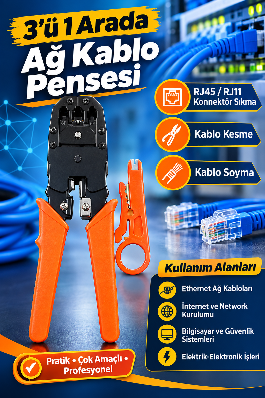 İnternet & Telefon Soketi Çakma Pensesi Rj-11/12- Rj 45 Çakma