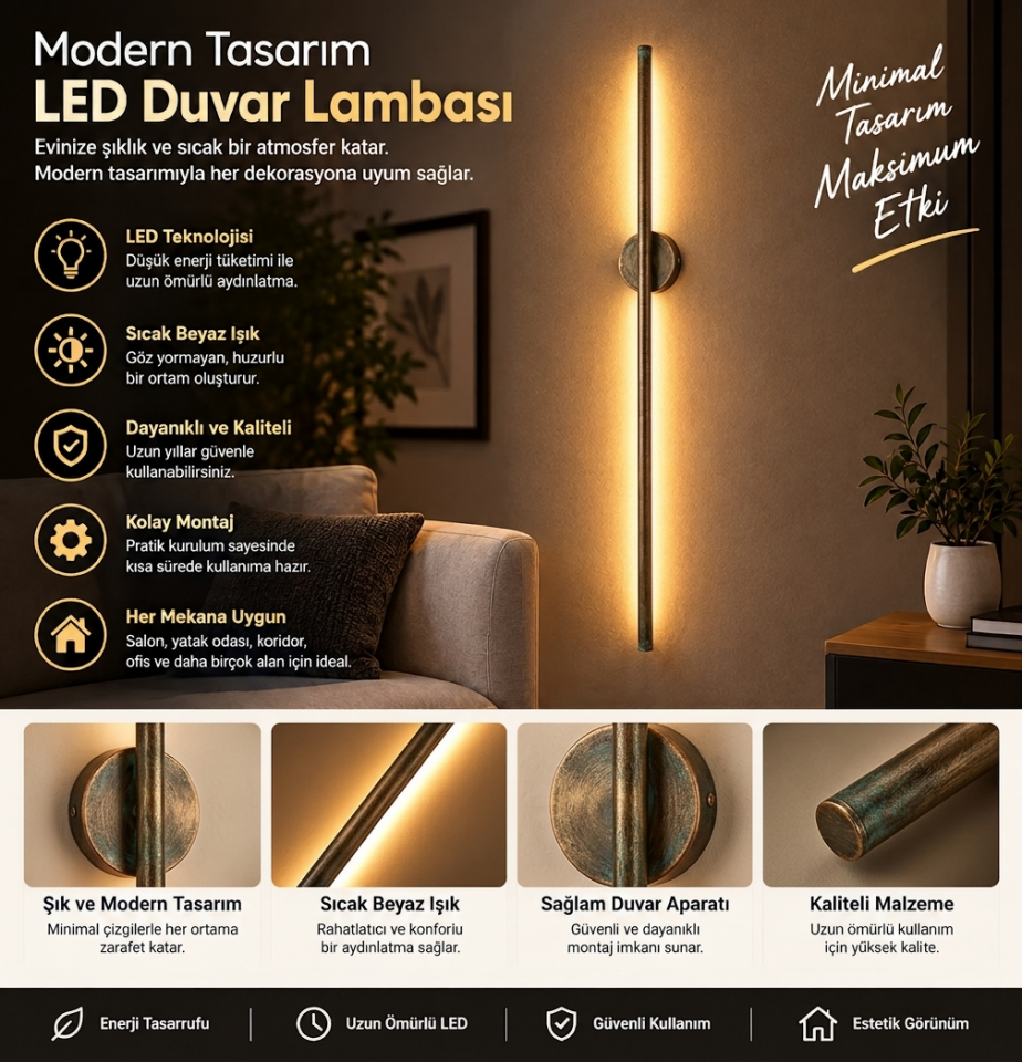 Cata CT-5211EG Çubuk Led Dekoratif Aplik Eskitme Kasa Günışığı