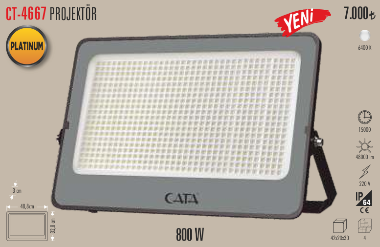 Cata Ct-4667 800W Platınum Led Projektör (Beyaz)