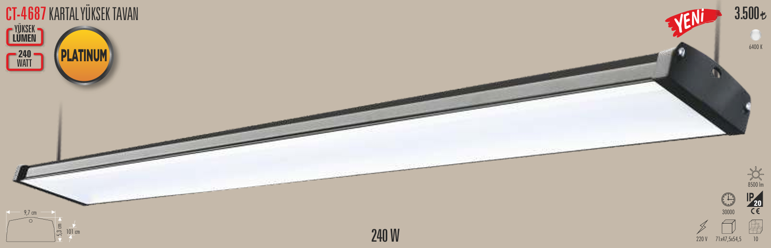 Cata CT-4687 Kartal Platinum Yüksek Tavan Armatürü 240W (Beyaz)