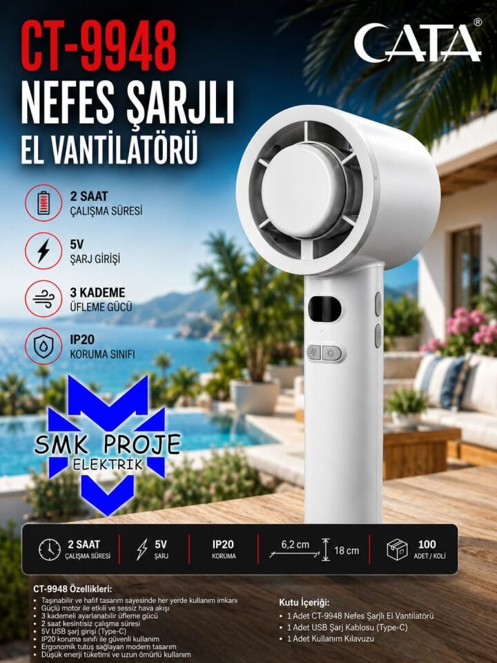 Cata Ct-9948 Nefes Şarjlı El Vantilatörü
