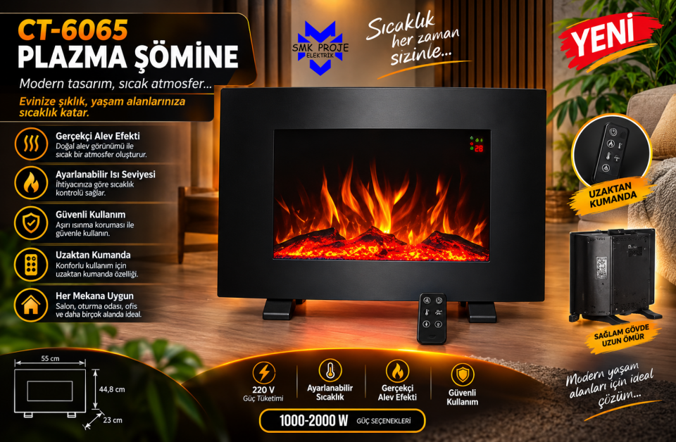 Cata Ct-6065 Plazma Elektrikli Şömine