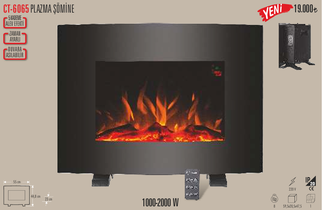 Cata Ct-6065 Plazma Elektrikli Şömine