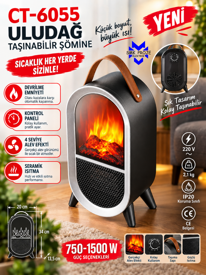 Cata Ct-6055 Uludağ Taşınabilir Şömine