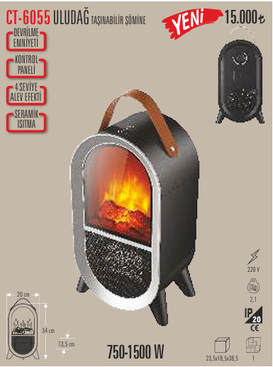 Cata Ct-6055 Uludağ Taşınabilir Şömine