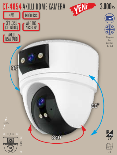 Cata Ct-4054 Akıllı Ip Dome  Kamera  Gece Görüşlü