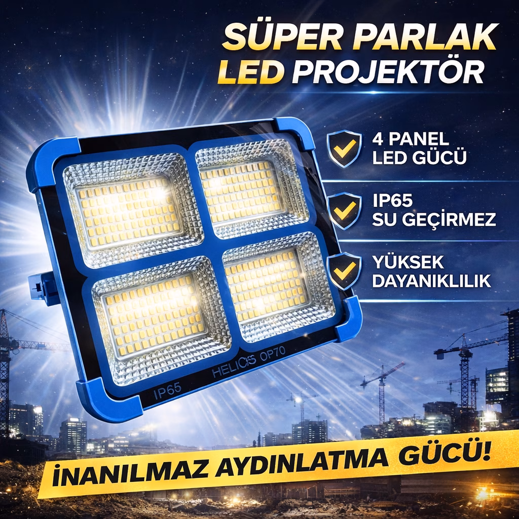 Helios HS4016 200W Şarjlı Solar Led Projektör